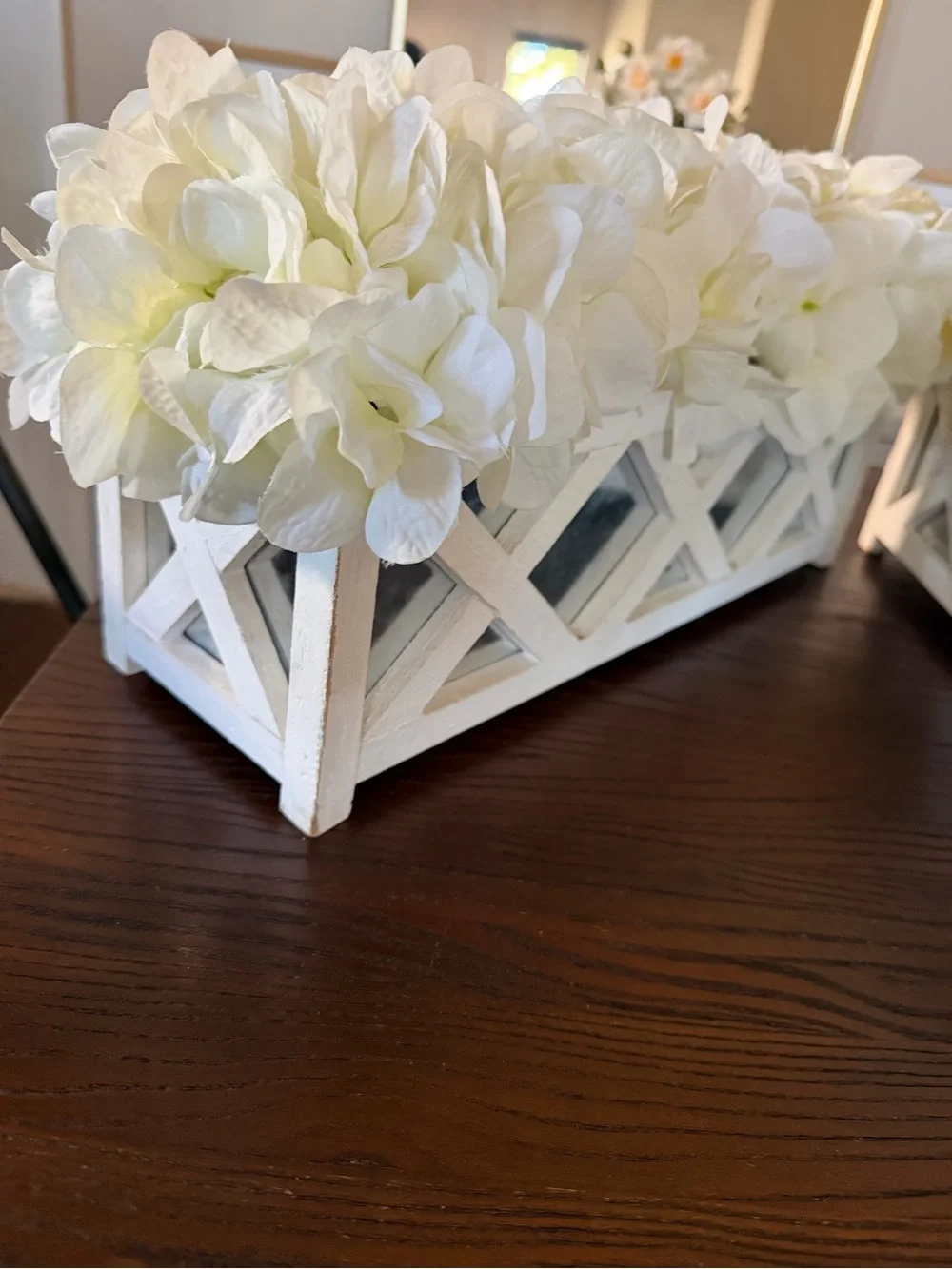 White Faux Hydrangea Floral Arrangement - Decorative Centerpiece